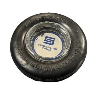 VTG Seiberling Tires Round Glass Tire Ashtray Ash Tray Dish Cigarette Smoking